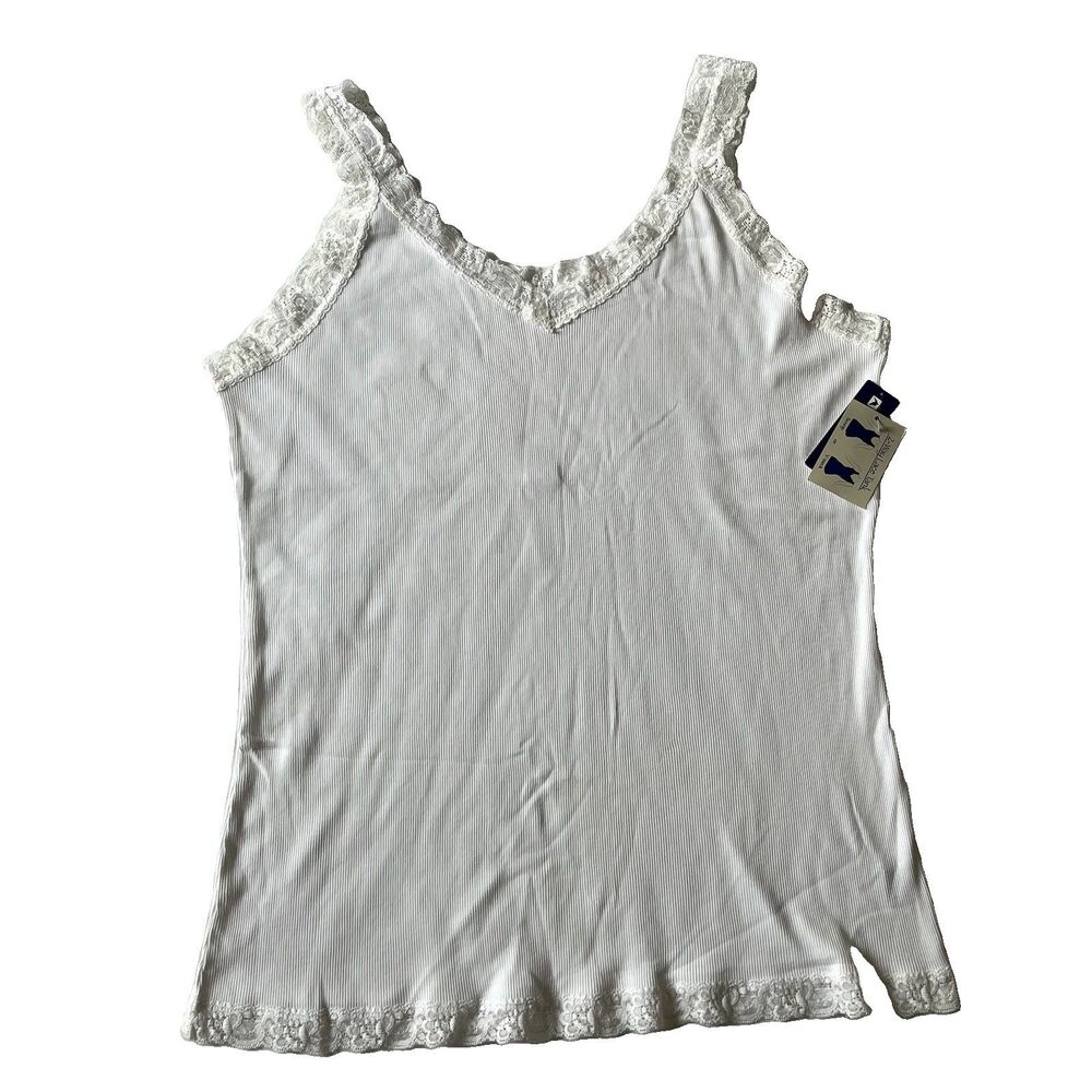 NorthCrest Womens 2 Way White 3X Camisole Ribbed Tank Sleeveless Shirt Y2K NWT